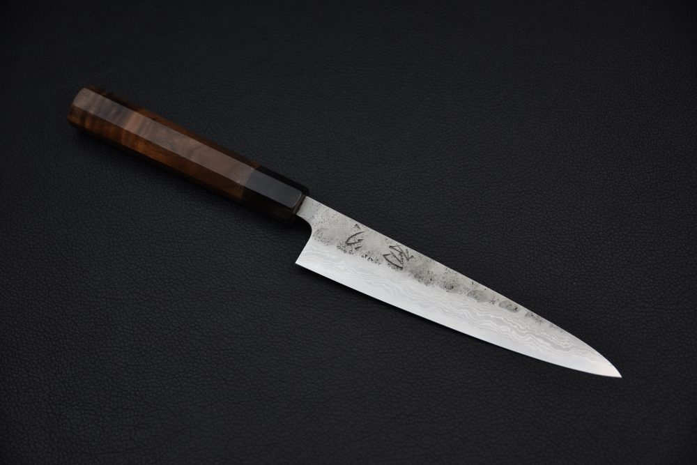 Hatsukokoro Aogami Super Damascus Kurouchi Petty 150mm Walnut