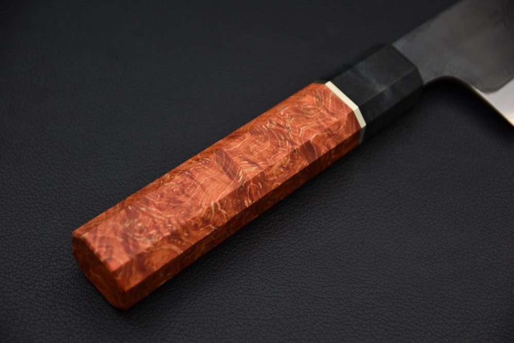 Yoshida Hamono HAP 40 Bunka 190mm Kurouchi Maple Burl (Red)
