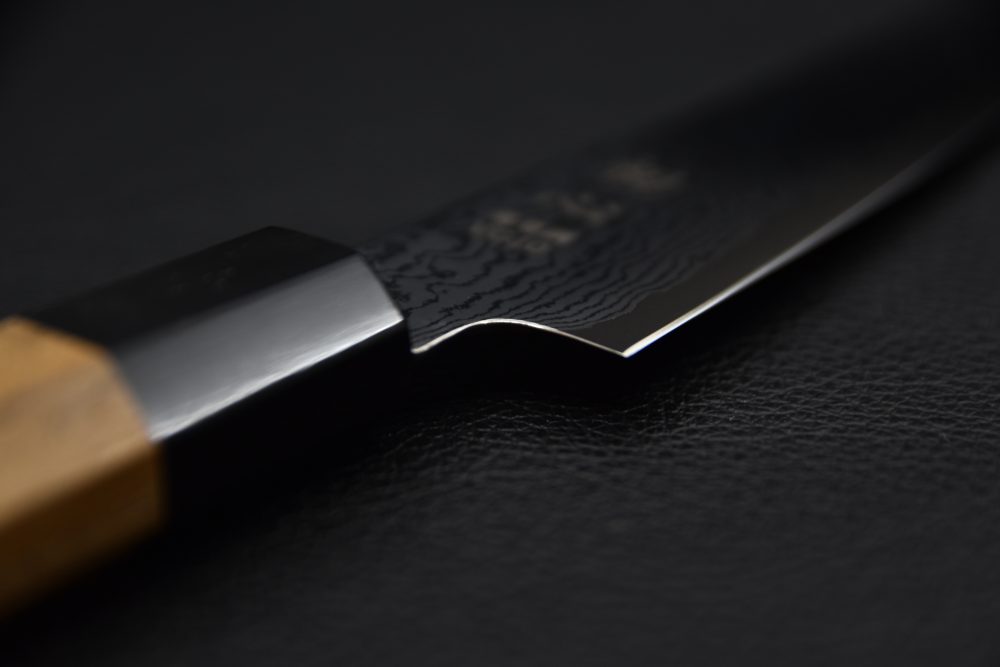 Hatsukokoro Sunaarashi VG10 Kurozome Nickel Damascus Kiritsuke Petty 150mm Teak