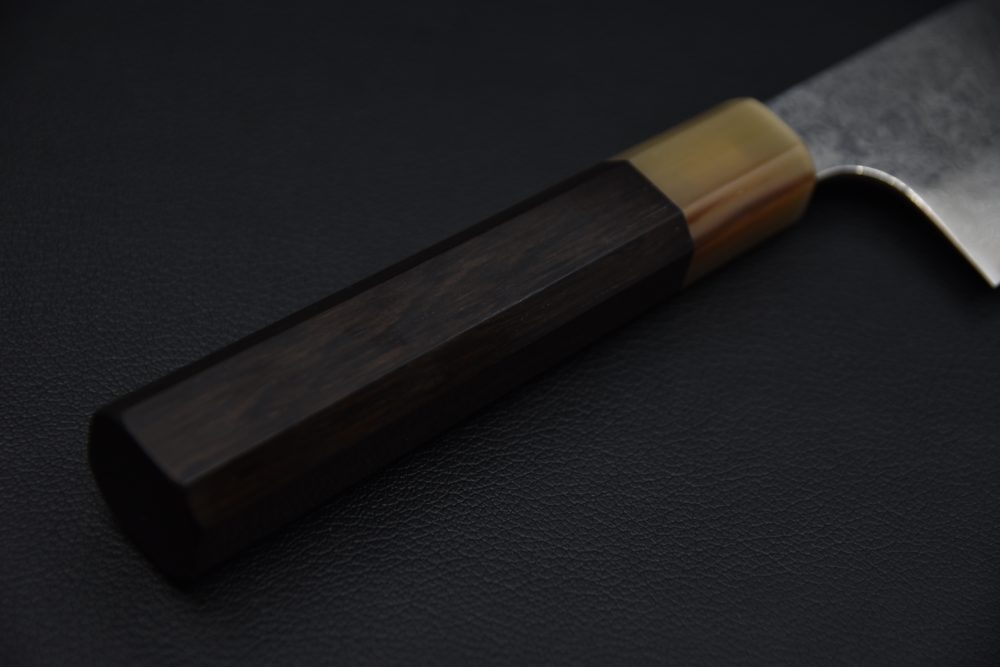 Hatsukokoro Ginyo Ginsan Tsuchime Damascus Santoku 180mm Ebony