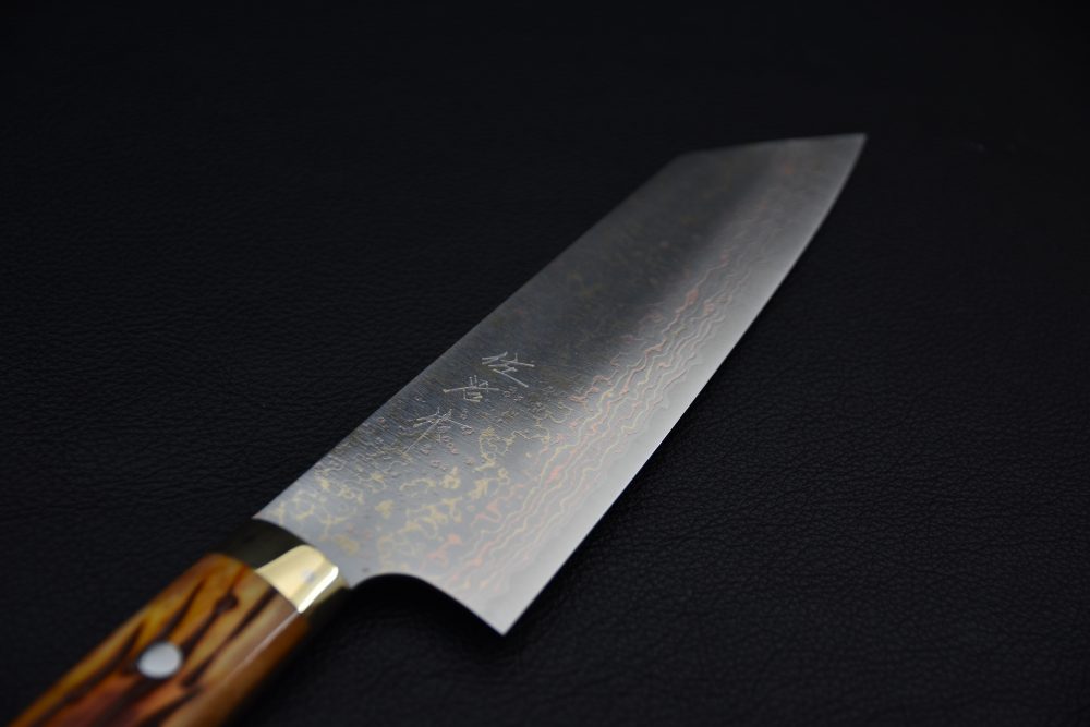 Saji Hamono VG10 Rainbow Damascus Bunka 180mm Corne De Vache