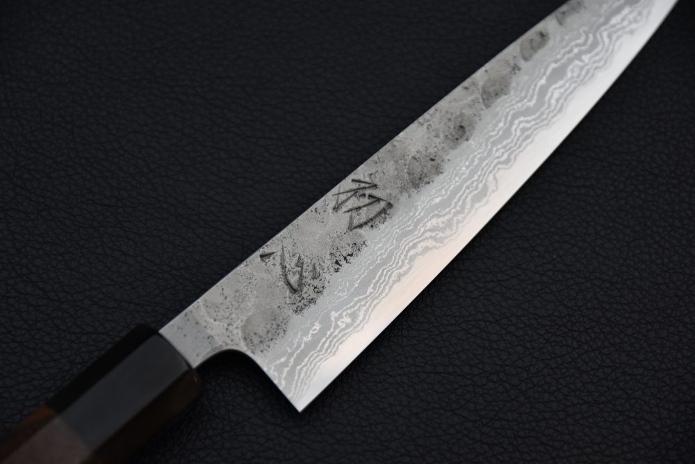Hatsukokoro Aogami Super Damascus Kurouchi Petty 150mm Walnut