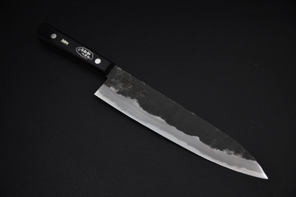 Morihei Hisamoto Kurouchi Shirogami #1 Gyuto 240mm Pakka Handle (No Bolster/ Fine Finish)
