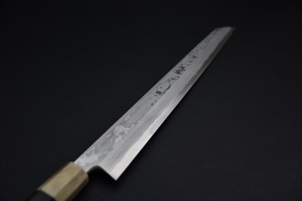 Hitohira Tanaka Manzo Aogami #1 Damascus Kiritsuke Yanagiba 300mm Ébène