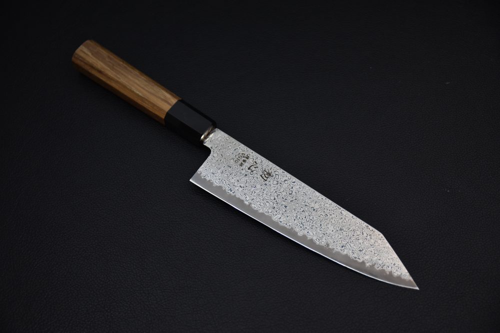 Hatsukokoro Sunaarashi VG10 Kurozome Nickel Damascus Bunka 180mm Teak