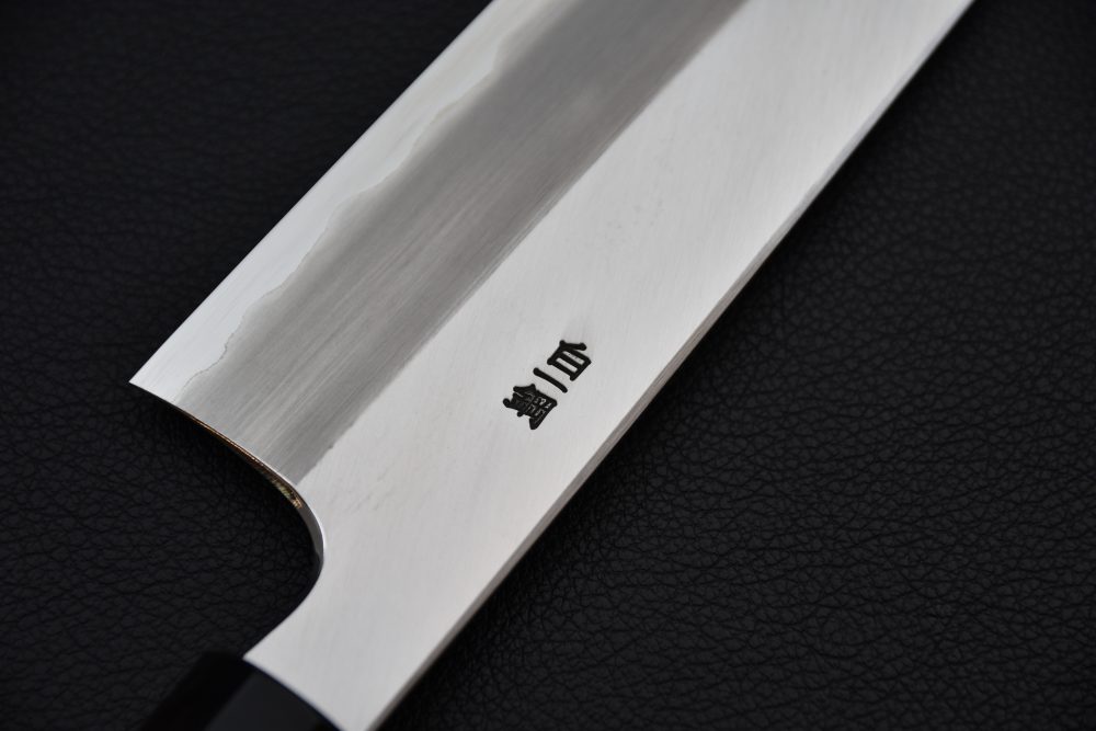 Hitohira Togashi Shirogami #1 Stainless Clad Kiritsuke Gyuto 240mm Makassar ebony