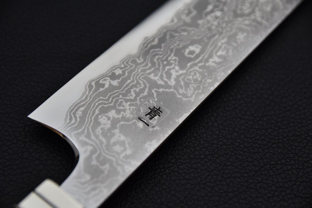 Hitohira Tanaka Yohei Aogami #1 Damascus Kiritsuke Gyuto 240mm Ebony Fusion