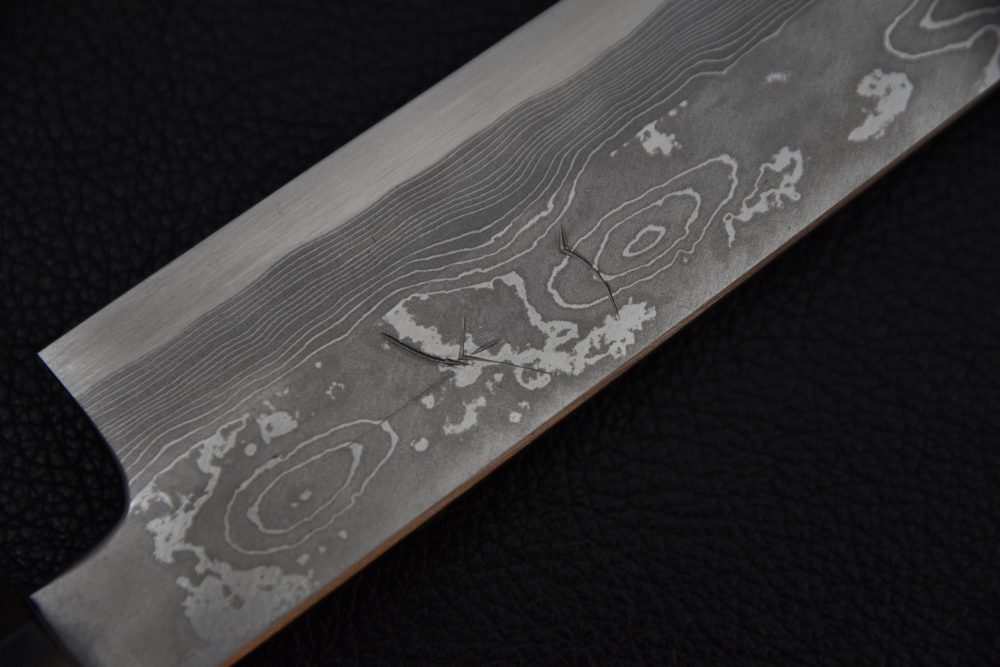 Hitohira Tanaka Manzo Aogami #1 Damascus Left-Handed Kiritsuke Yanagiba 300mm Ebony