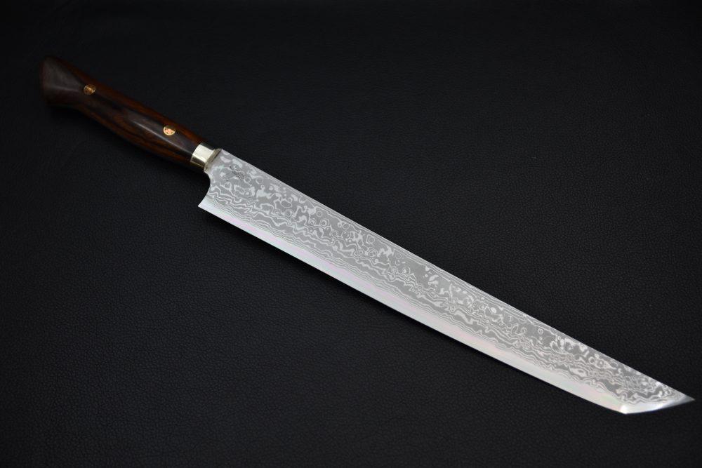 Yoshihiro Yauji Aogami #2 Damascus Sakimaru 300mm Ironwood