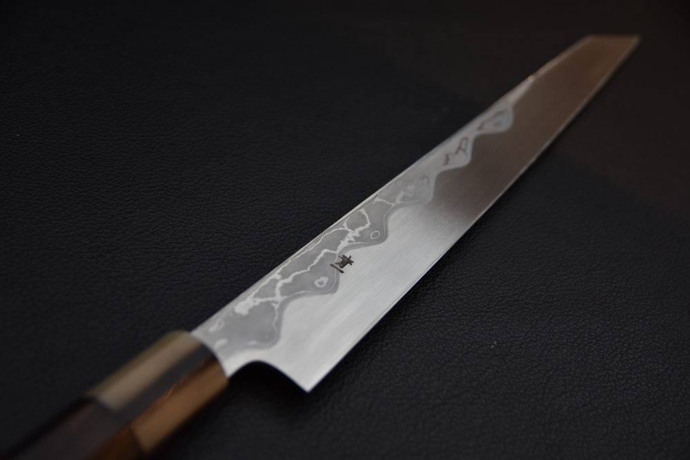 Hitohira Tanaka Manzo Aogami #1 Damascus Left-Handed Kiritsuke Yanagiba 300mm Ebony