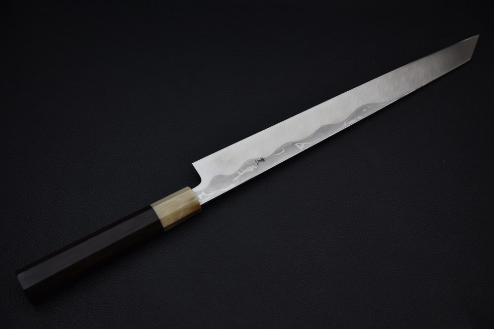 Hitohira Tanaka Manzo Aogami #1 Damascus Kiritsuke Yanagiba 300mm Ébène