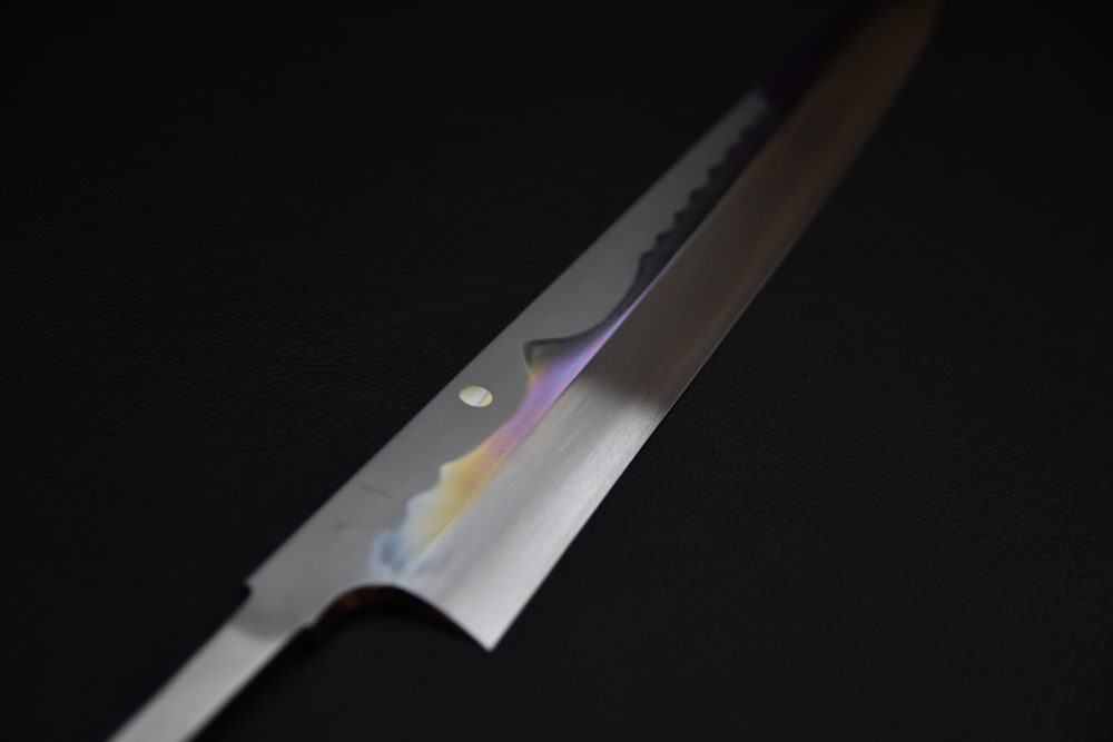 Hitohira Togashi Shirogami #1 Fuji Hakumon Mizu Honyaki Yanagiba 330mm No Handle