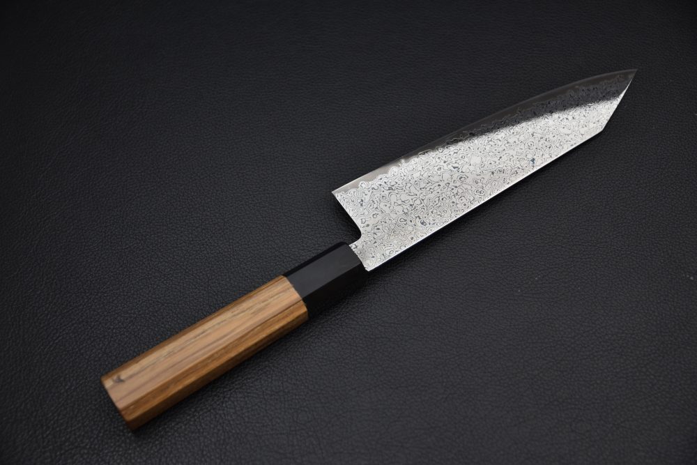 Hatsukokoro Sunaarashi VG10 Kurozome Nickel Damascus Bunka 180mm Teak
