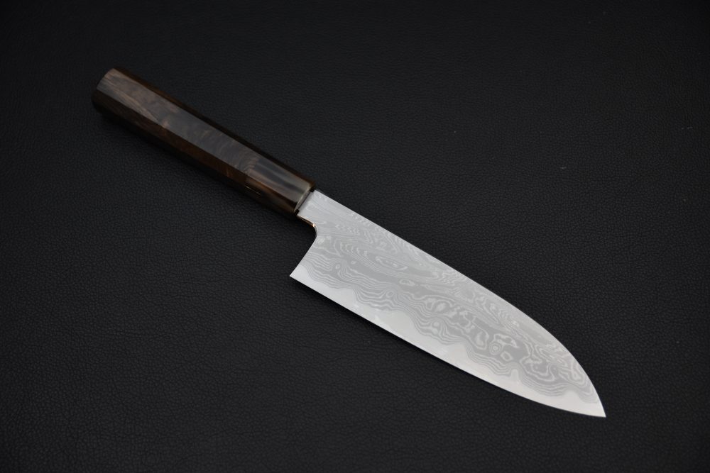 Nakagawa Uchihamono Aogami #1 Suminagashi Santoku 180mm Ébène