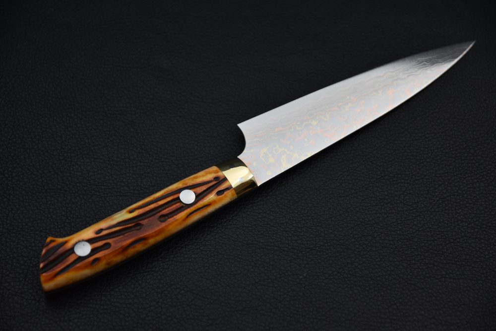 Saji Hamono VG10 Rainbow Damascus Petty 130mm Corne De Vache