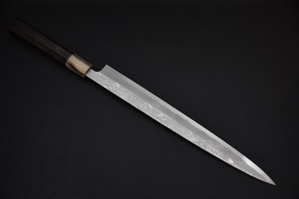 Hitohira Tanaka Manzo Aogami #1 Damascus Left-Handed Yanagiba 300mm Ebony