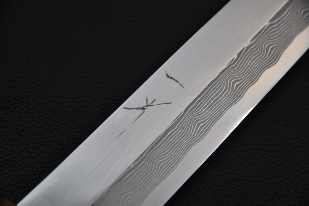 Hitohira Kikuchiyo Mosuke Enmon Shirogami #1 Yanagiba 270mm Ziricote (Mirror Polished/ Saya)