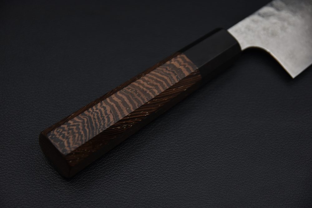 Hatsukokoro Ginyo Ginsan Tsuchime Damascus Santoku 180mm Wenge