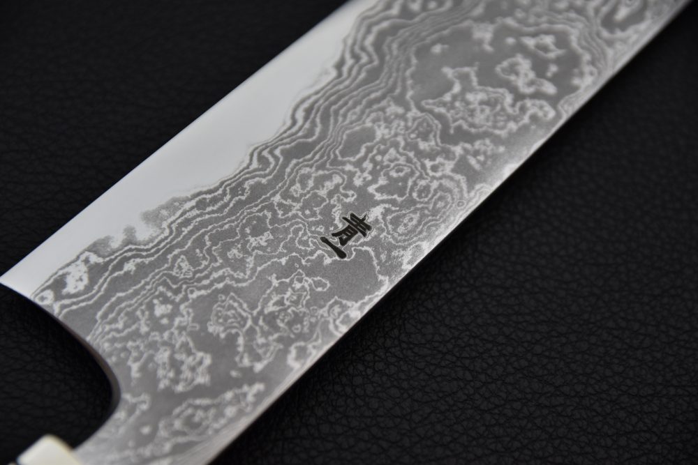 Hitohira Tanaka Kyuzo Aogami #1 Damascus Kiritsuke Gyuto 240mm Ébène Fusion