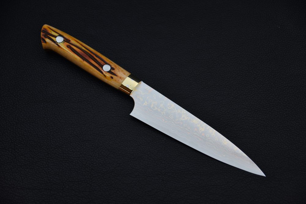 Saji Hamono VG10 Rainbow Damascus Petty 130mm Corne De Vache