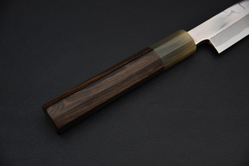 Hitohira Kikuchiyo Mosuke Enmon Shirogami #1 Yanagiba 270mm Ziricote (Mirror Polished/ Saya)