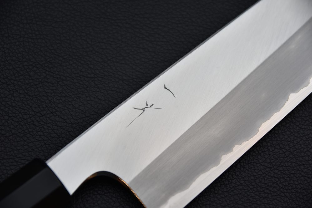 Hitohira Togashi Shirogami #1 Stainless Clad Kiritsuke Gyuto 240mm Makassar ebony