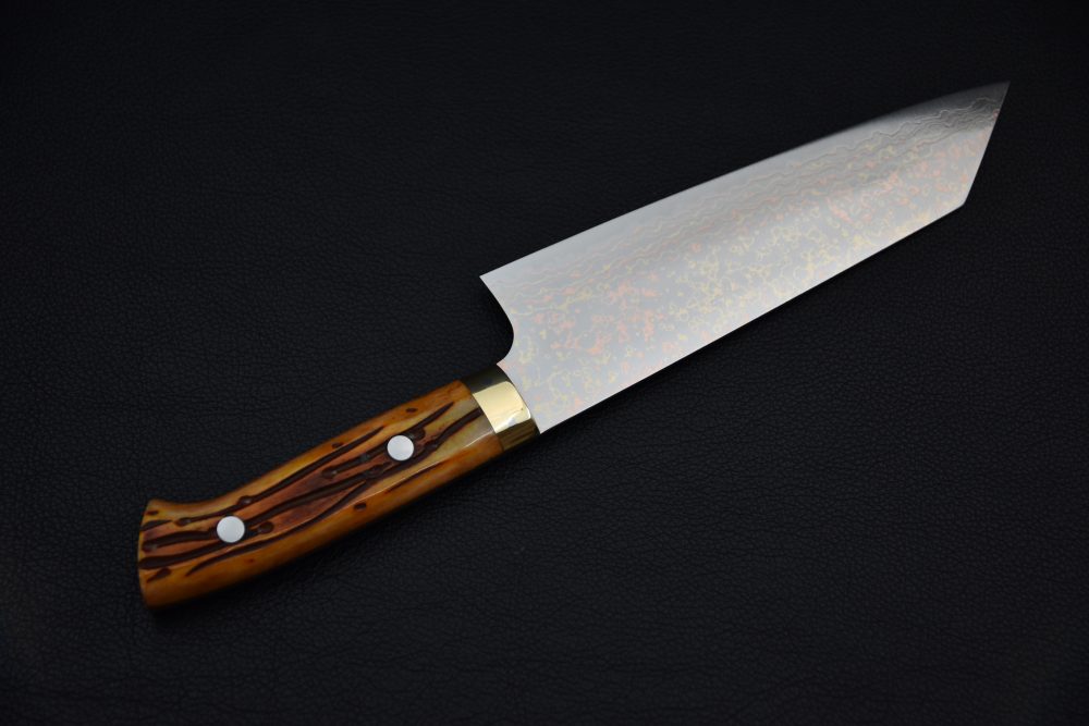 Saji Hamono VG10 Rainbow Damascus Bunka 180mm Corne De Vache