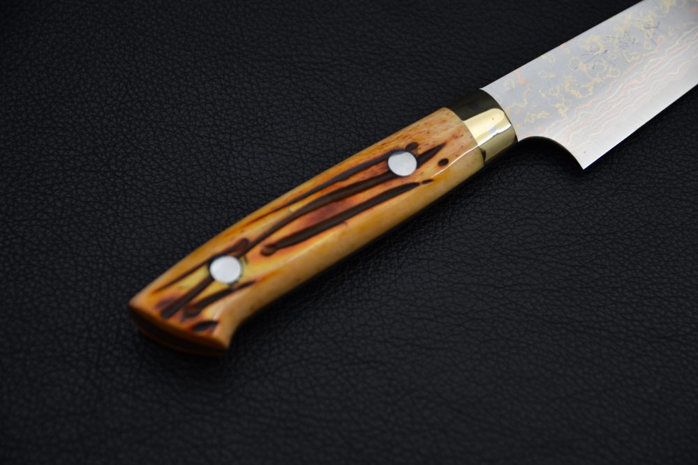 Saji Hamono VG10 Rainbow Damascus Petty 130mm Corne De Vache