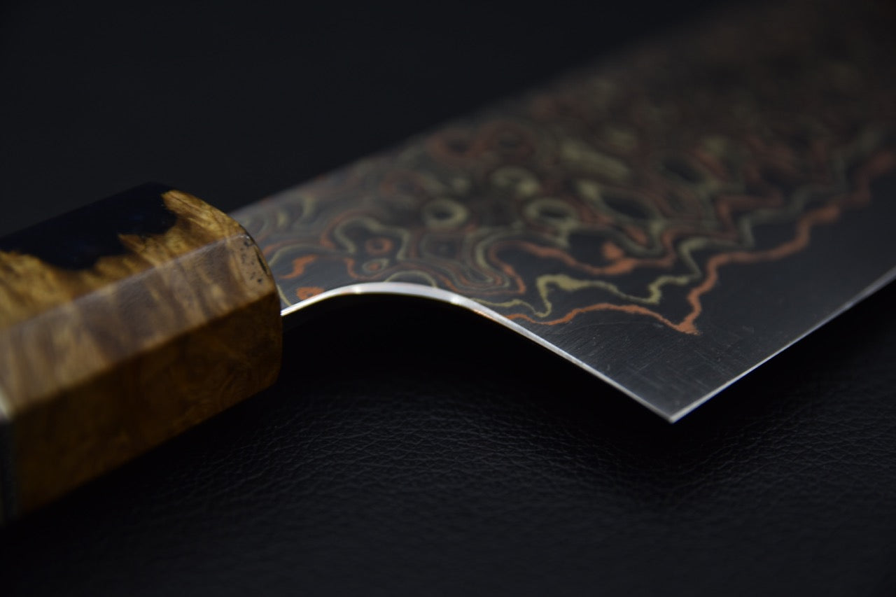 Nigara Hamono Aogami #2 Rainbow Damascus Bunka 180mm Myojin