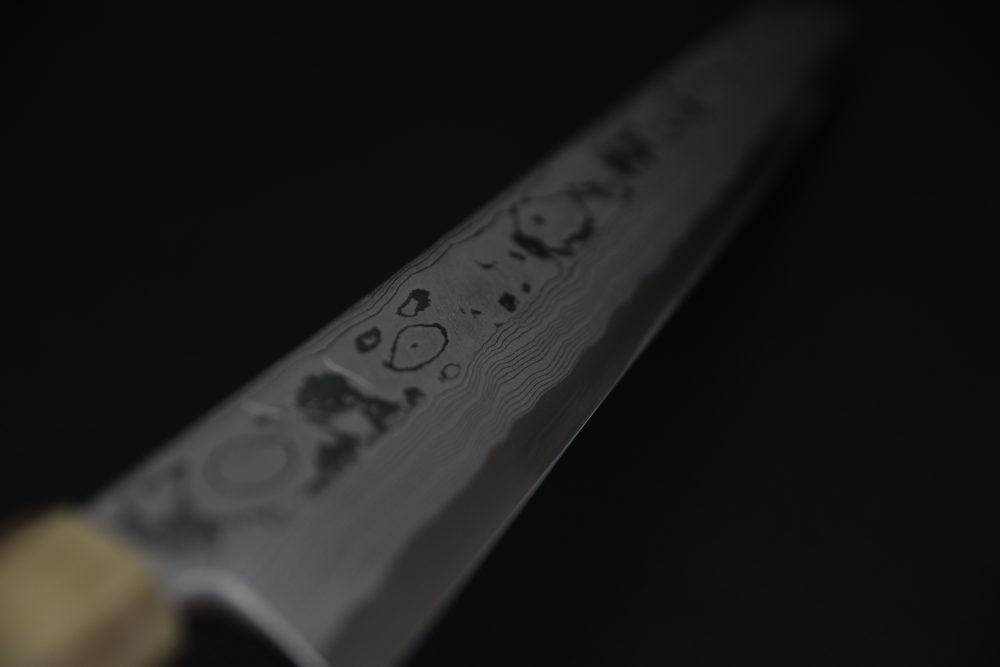 Hitohira Tanaka Manzo Aogami #1 Damascus Kiritsuke Yanagiba 300mm Ébène