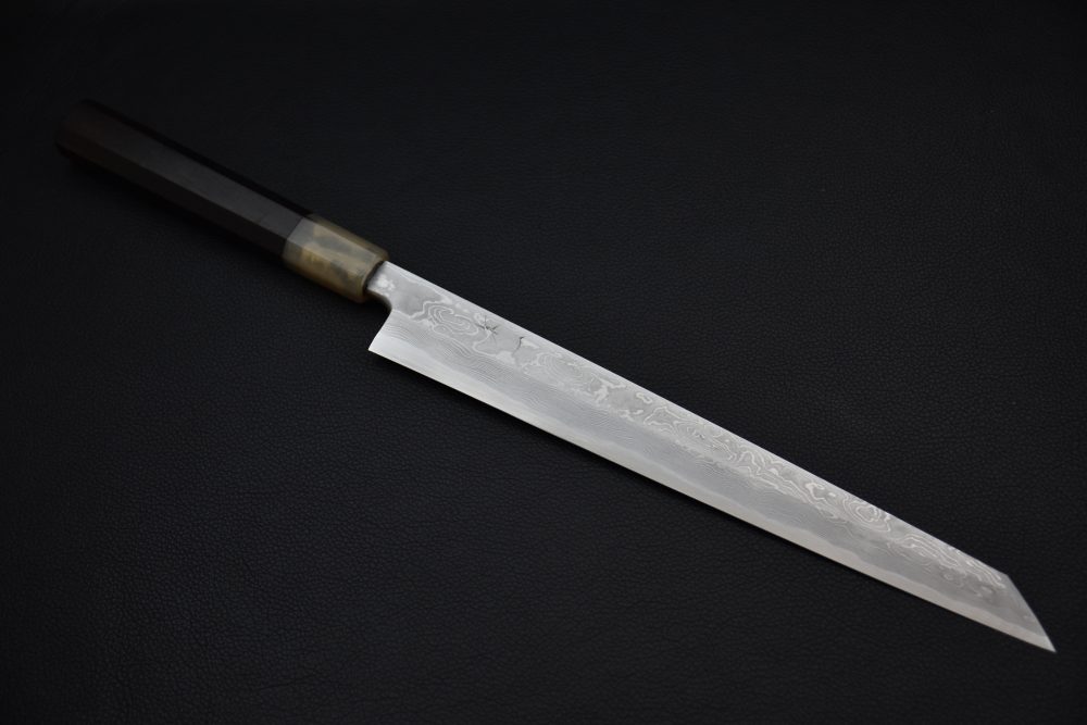 Hitohira Tanaka Manzo Aogami #1 Damascus Kiritsuke Yanagiba 270mm Ebony