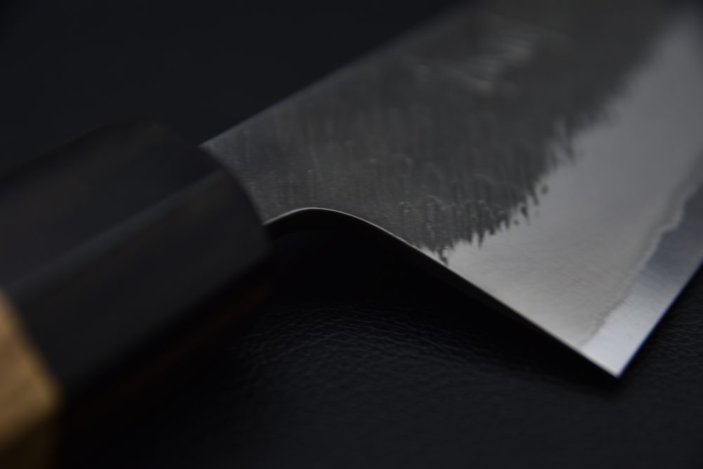 Yoshikane Hamono Shirogami #2 Stainless Clad Tsuchime Santoku 165mm