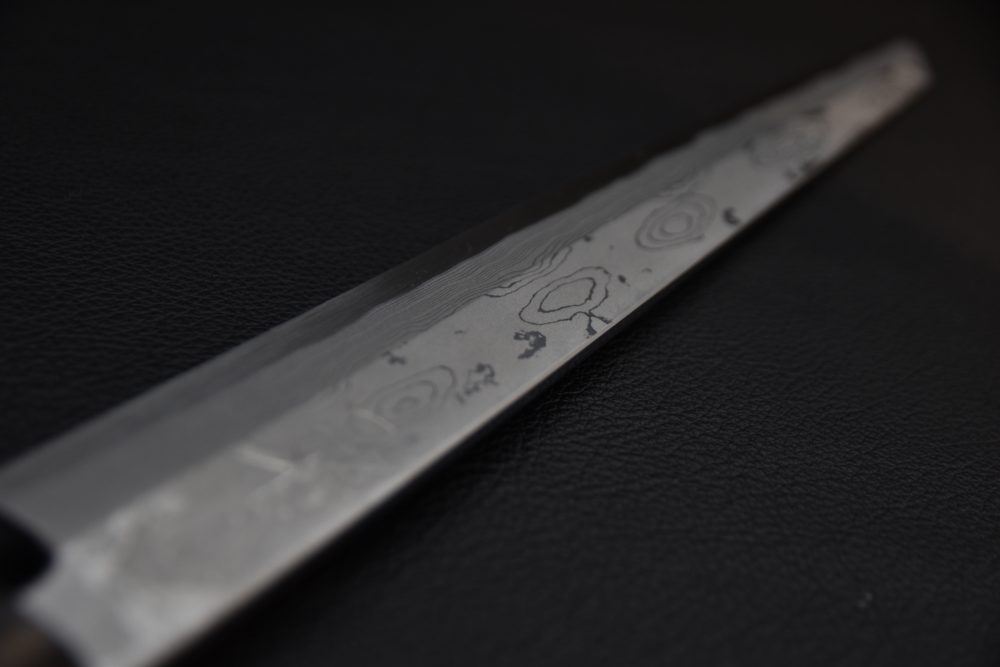 Hitohira Tanaka Manzo Aogami #1 Damascus Left-Handed Kiritsuke Yanagiba 300mm Ebony