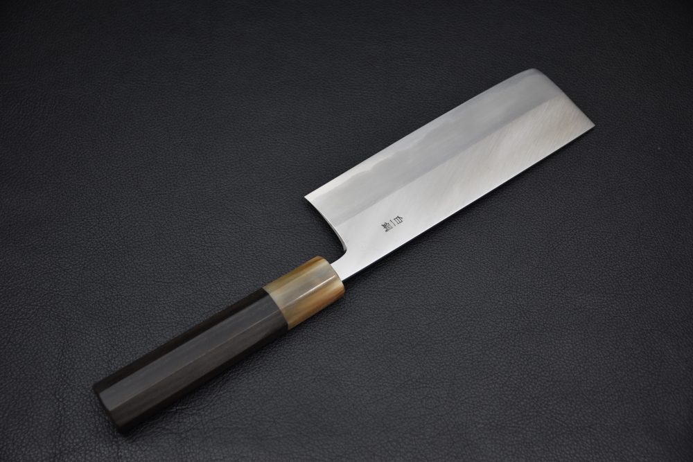 Hitohira Togashi Shirogami #1 Stainless Clad Nakiri 180mm Ebony