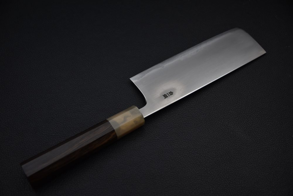 Hitohira Togashi Shirogami #1 Stainless Clad Kasumi Nakiri 180mm Ébène