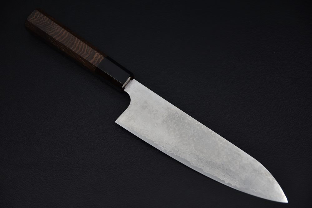 Hatsukokoro Ginyo Ginsan Tsuchime Damascus Santoku 180mm Wenge