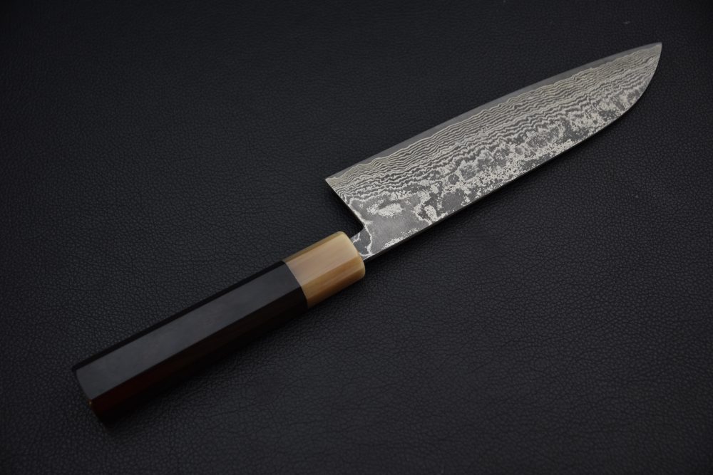 Shiro Kamo SG2 Kurozome Damascus Santoku 180mm Ébène