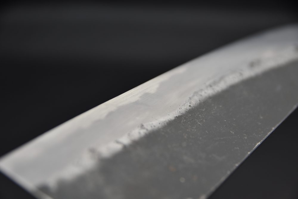 Morihei Hisamoto Kurouchi Shirogami #1 Gyuto 240mm Pakka Handle (No Bolster/ Fine Finish)