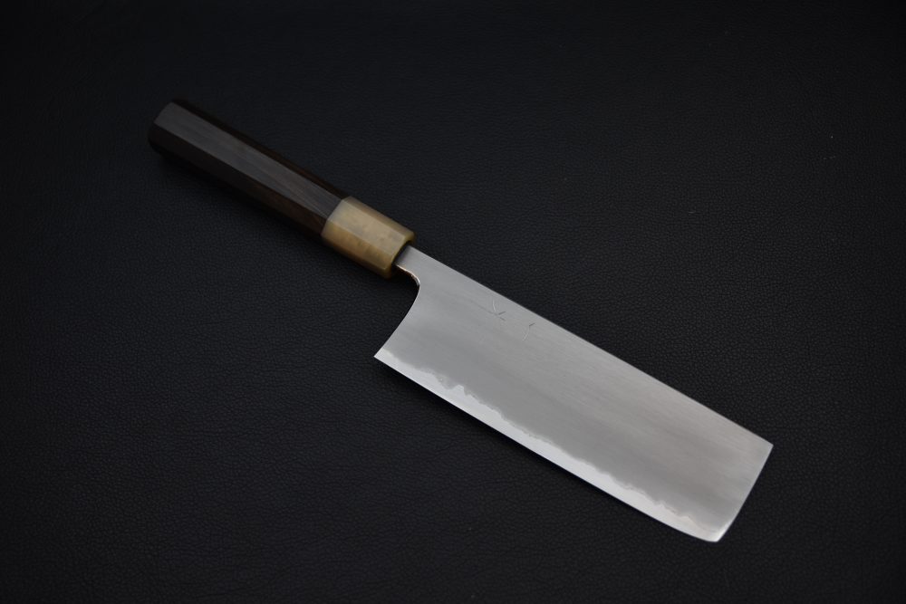 Hitohira Togashi Shirogami #1 Stainless Clad Kasumi Nakiri 180mm Ébène