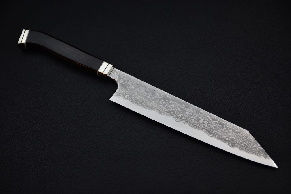 Hitohira Tanaka Yohei Aogami #1 Damascus Kiritsuke Gyuto 240mm Ebony Fusion