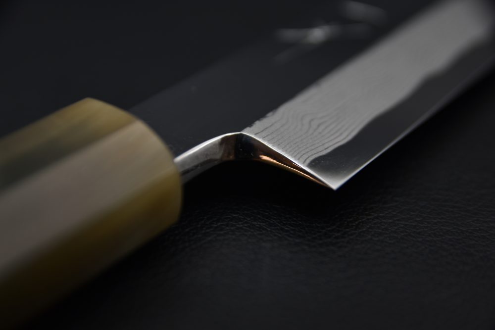 Hitohira Kikuchiyo Mosuke Enmon Shirogami #1 Yanagiba 270mm Ziricote (Mirror Polished/ Saya)