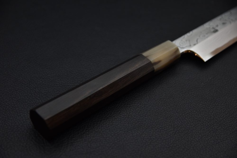Hitohira Togashi Shirogami #1 Damascus Yanagiba 300mm Ebony