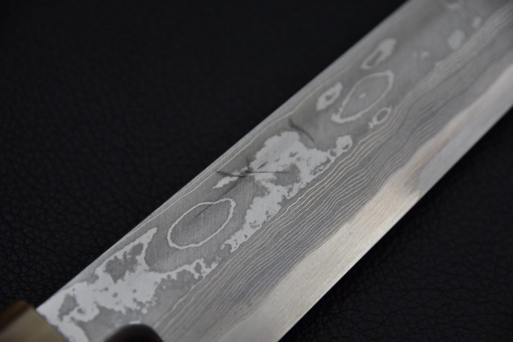 Hitohira Tanaka Manzo Aogami #1 Damascus Kiritsuke Yanagiba 300mm Ébène