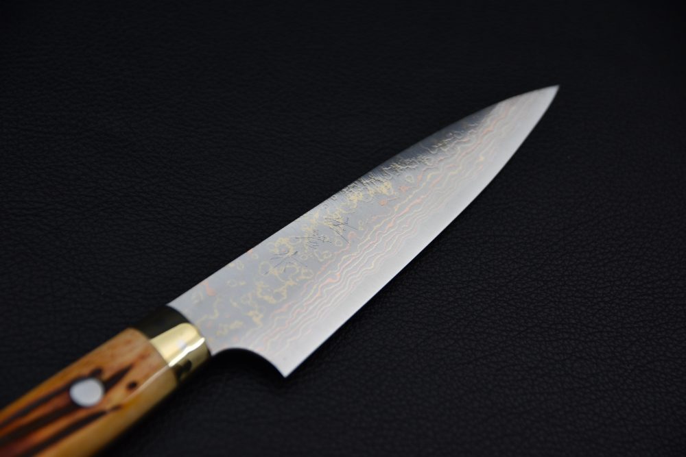 Saji Hamono VG10 Rainbow Damascus Petty 130mm Corne De Vache
