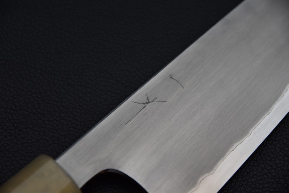 Hitohira Togashi Shirogami #1 Stainless Clad Kasumi Bunka 180mm Ebony