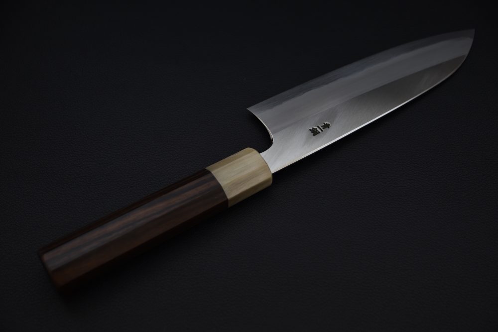 Hitohira Togashi Aogami #1 Migaki Santoku 180mm Taihei Makassar Ébène