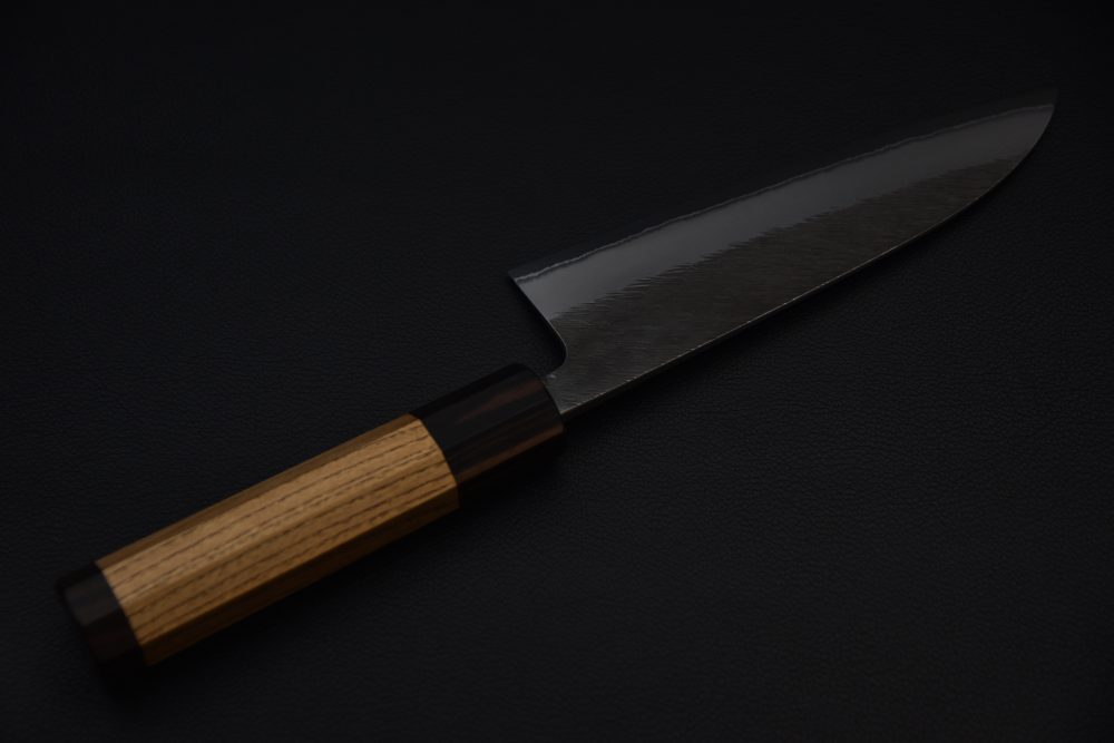Yoshikane Hamono Shirogami #2 Stainless Clad Tsuchime Santoku 165mm