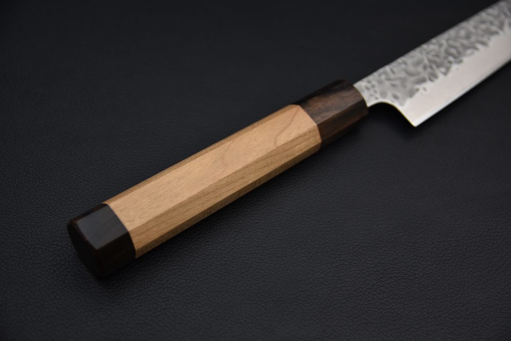 Hitohira Futana Stainless Tsuchime Damascus Sujihiki 240mm Cerisier