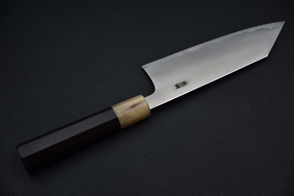 Hitohira Togashi Shirogami #1 Stainless Clad Kasumi Bunka 180mm Ebony