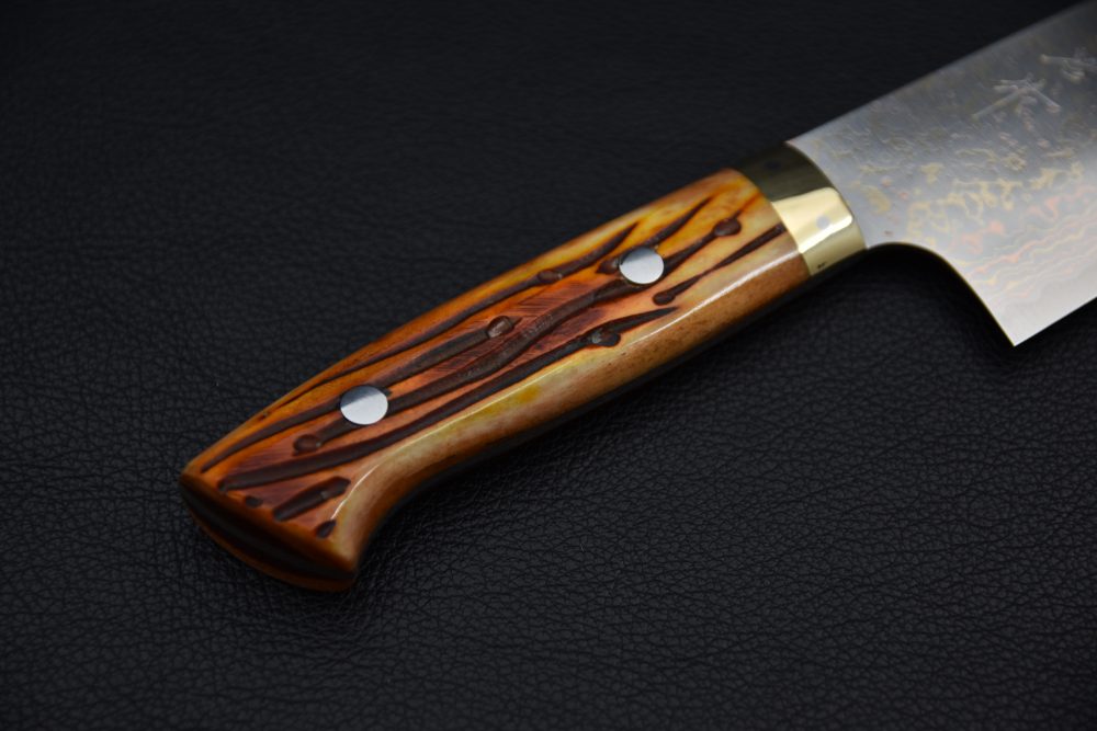 Saji Hamono VG10 Rainbow Damascus Bunka 180mm Corne De Vache